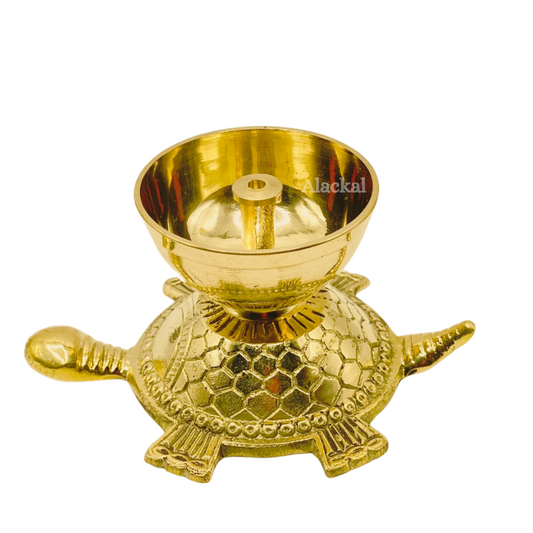Illuminating Prosperity: The Brass Diya with Tortoise Base from Alackal Bell Metals, Mannar