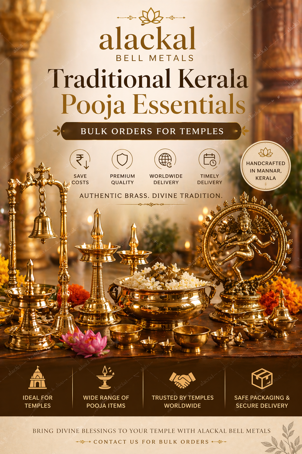 Global Supply of Traditional Pooja Items for Temples | Alackal Bell Metals Mannar