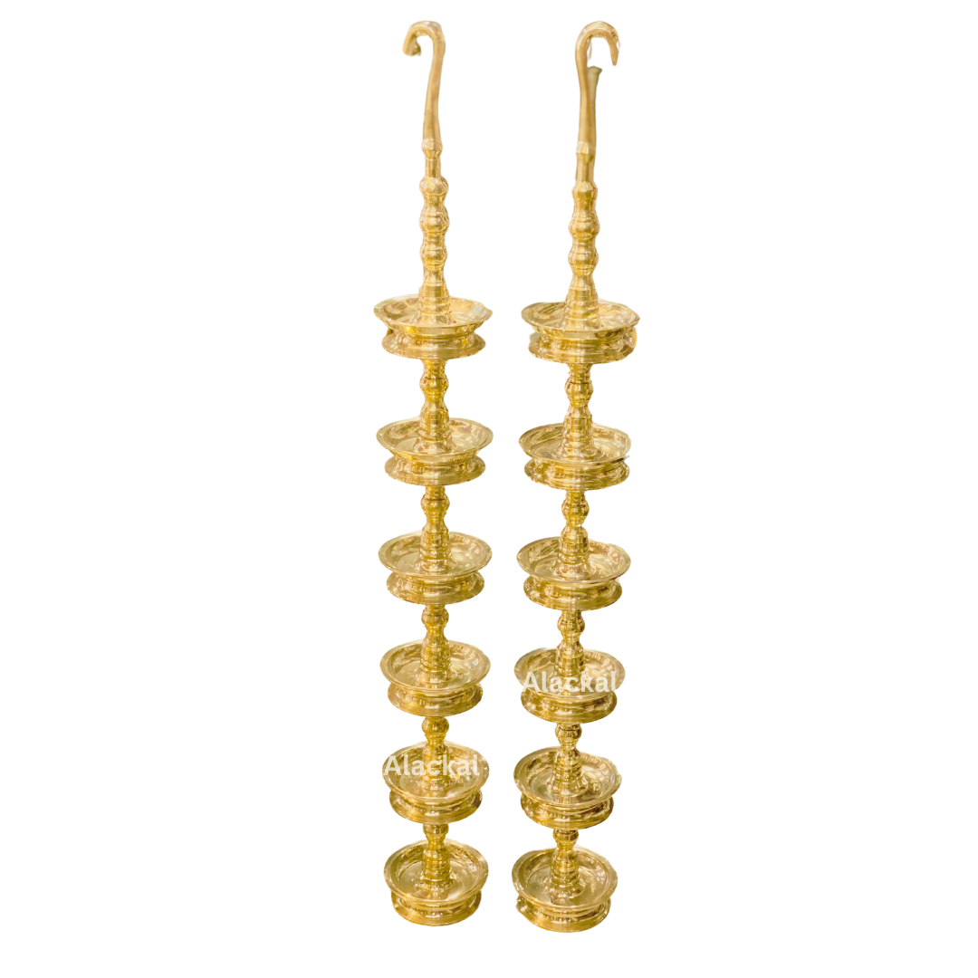HANDMADE BRONZE 6 THATTUVILAKKU | STEP LAMP WITH HANGING FACILITY FOR TEMPLES