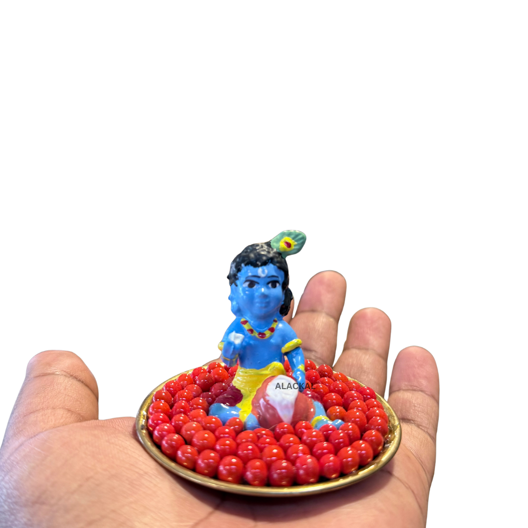 Baby Krishna Dashboard Idol with Manjadi Seeds – Traditional Kerala Car Dashboard Decor | Alackal Bell Metals Mannar