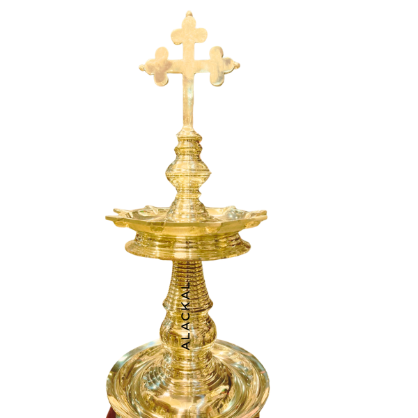 Handmade Bronze Church Lamp with 9 Wicks & Cross Top | Bell Metal Christian Oil Lamp | Baptism, Home Prayer, Church Use | Alackal Bell Metals, Kerala