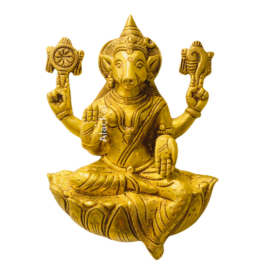 BRASS VARAHI AMMAN SITTING ON A LOTUS WALL HANGING IDOL