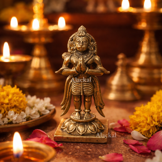 Brass Hanuman Swami Miniature Idol for Small Pooja Room | Alackal Bell Metals Mannar
