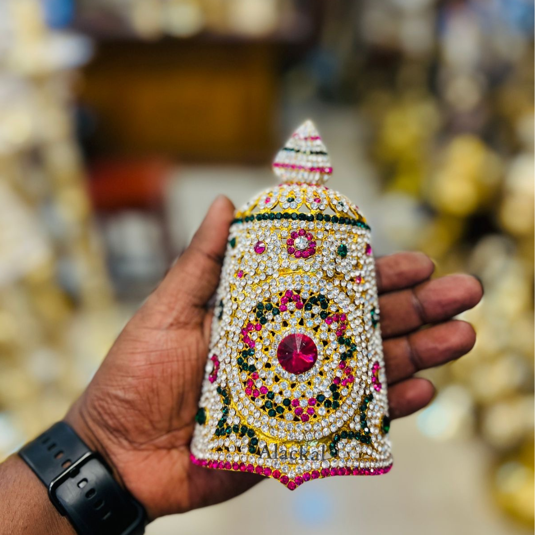 Handcrafted Stone Crown (Kireedom) for God and Goddess with Red, White & Green Stones | Alackal Bell Metals Mannar