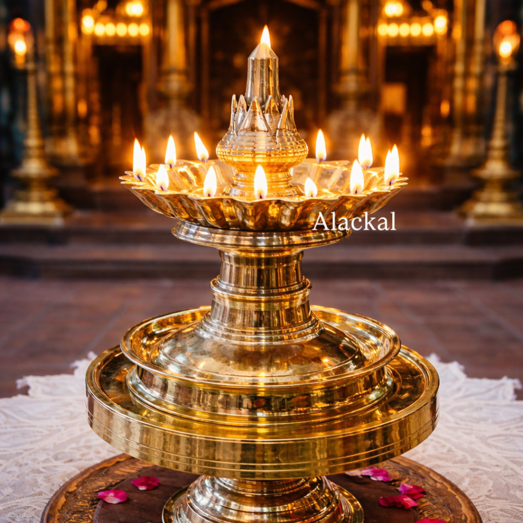 Maha Bhadradeepam with Lotus Design – 21 Wick Temple Oil Lamp from Alackal Bell Metals, Mannar
