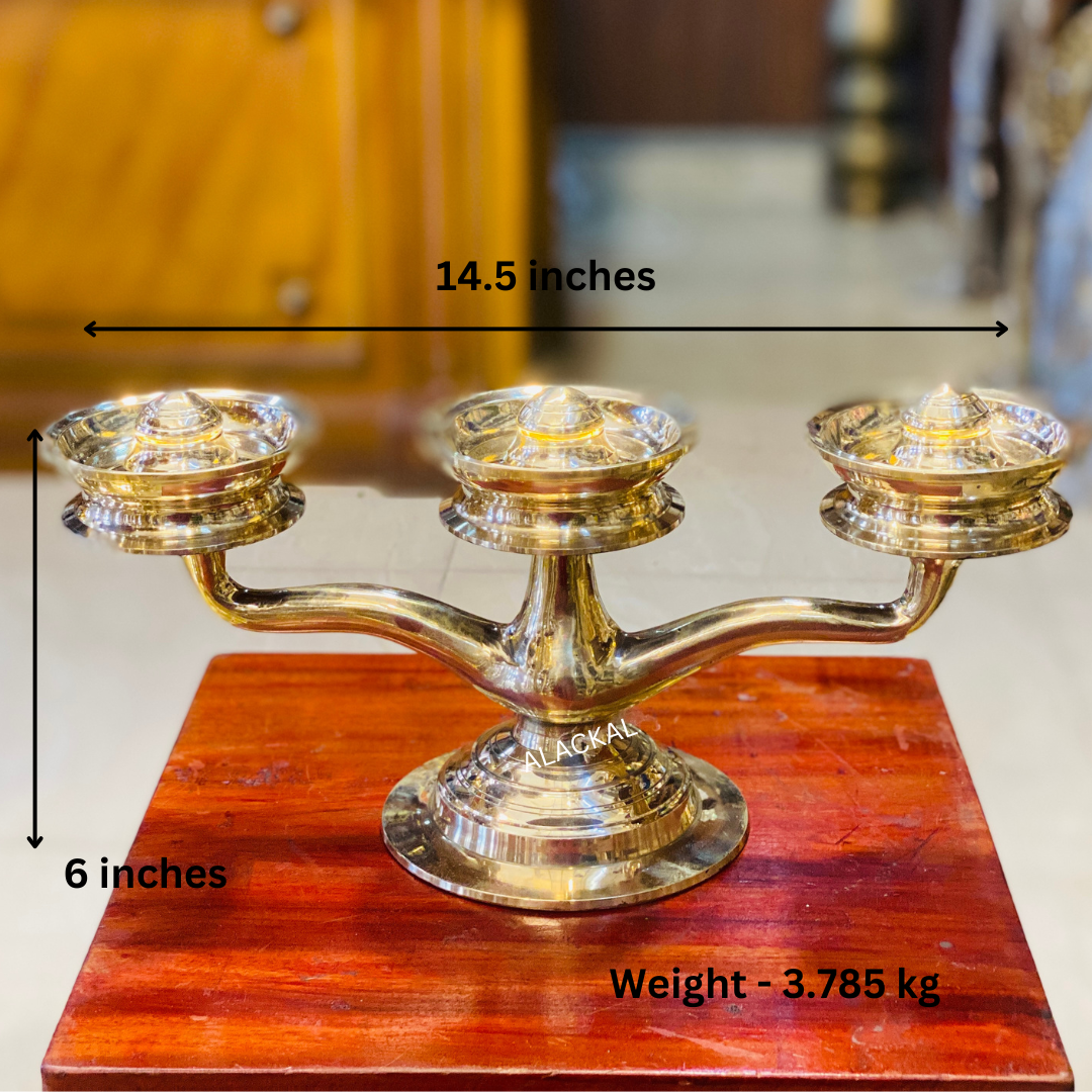 HANDMADE BRONZE KAVARAVILAKKU WITH MOTTU SHAPE ON TOP | 3 LAYER LAMP