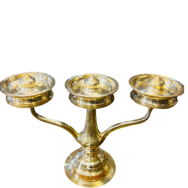 Handmade Bronze Kavaravilakku with Mottu Design – A Divine Three-Layer Temple Lamp from Alackal Bell Metals, Mannar