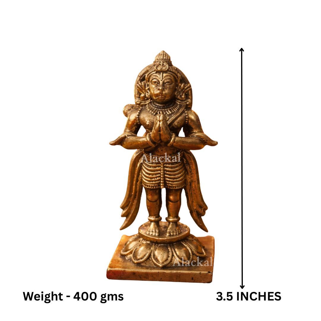 Brass Hanuman Swami Miniature Idol for Small Pooja Room | Alackal Bell Metals Mannar