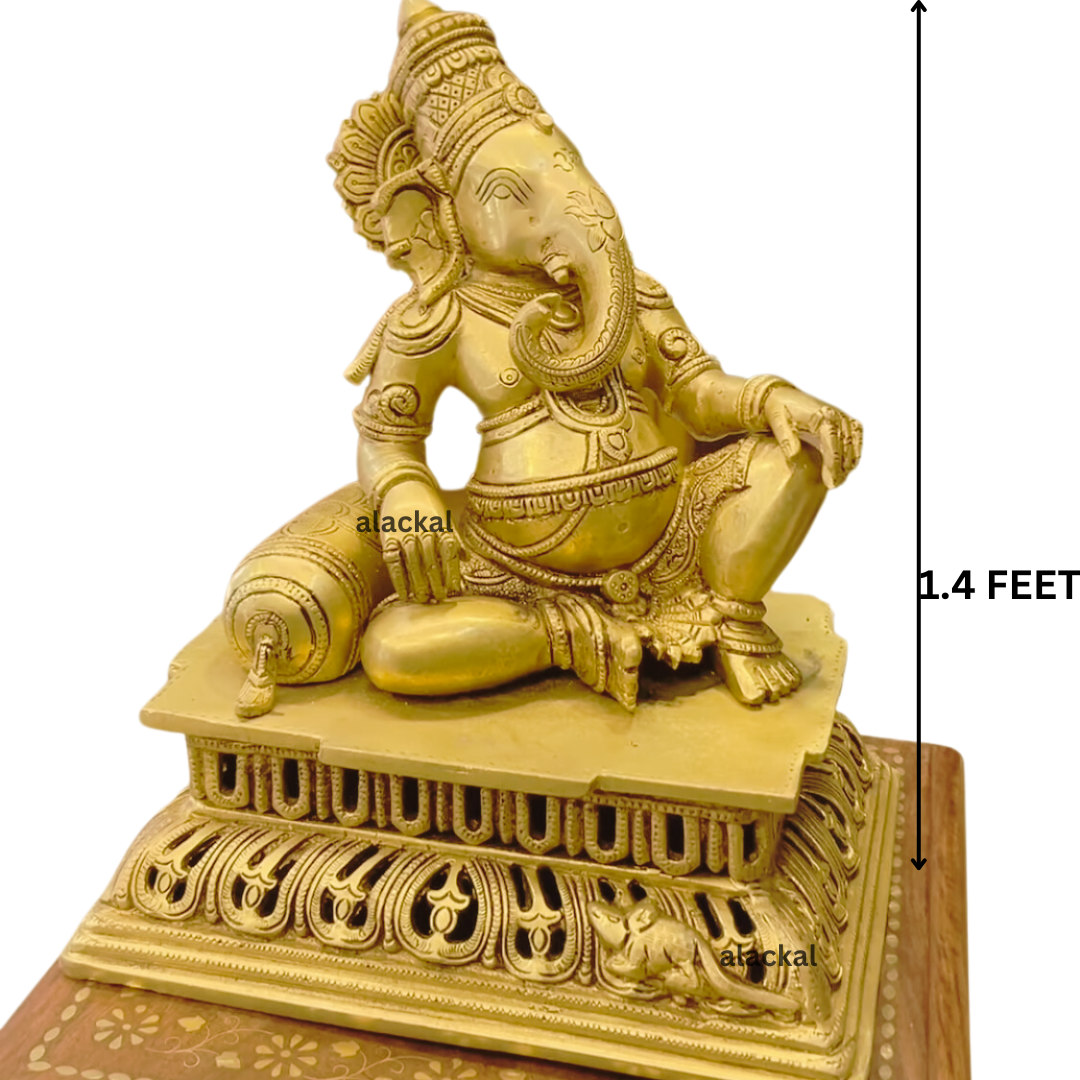 BRASS LORD GANESHA WITH PEEEDOM FOR HOME DECORATION