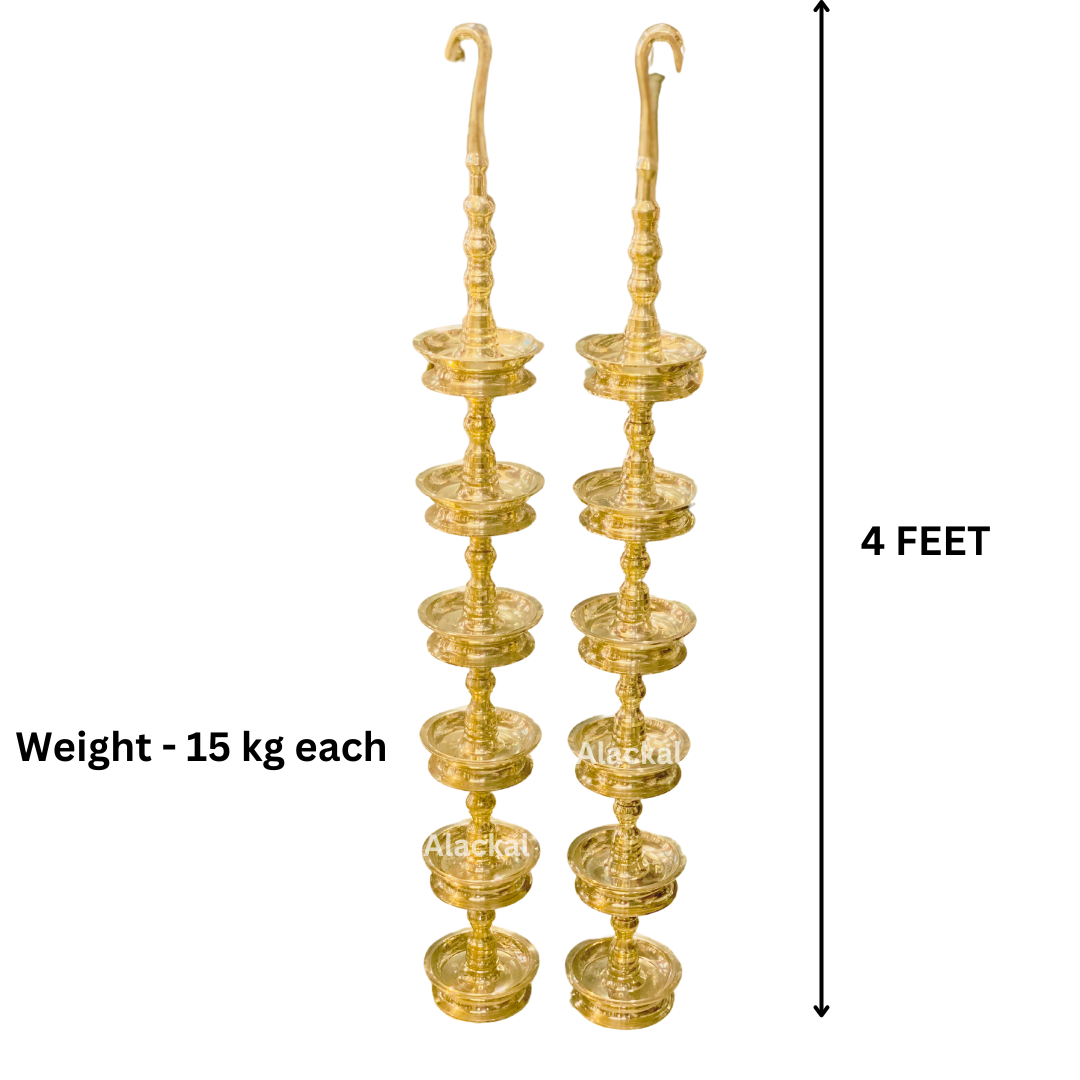 HANDMADE BRONZE 6 THATTUVILAKKU | STEP LAMP WITH HANGING FACILITY FOR TEMPLES