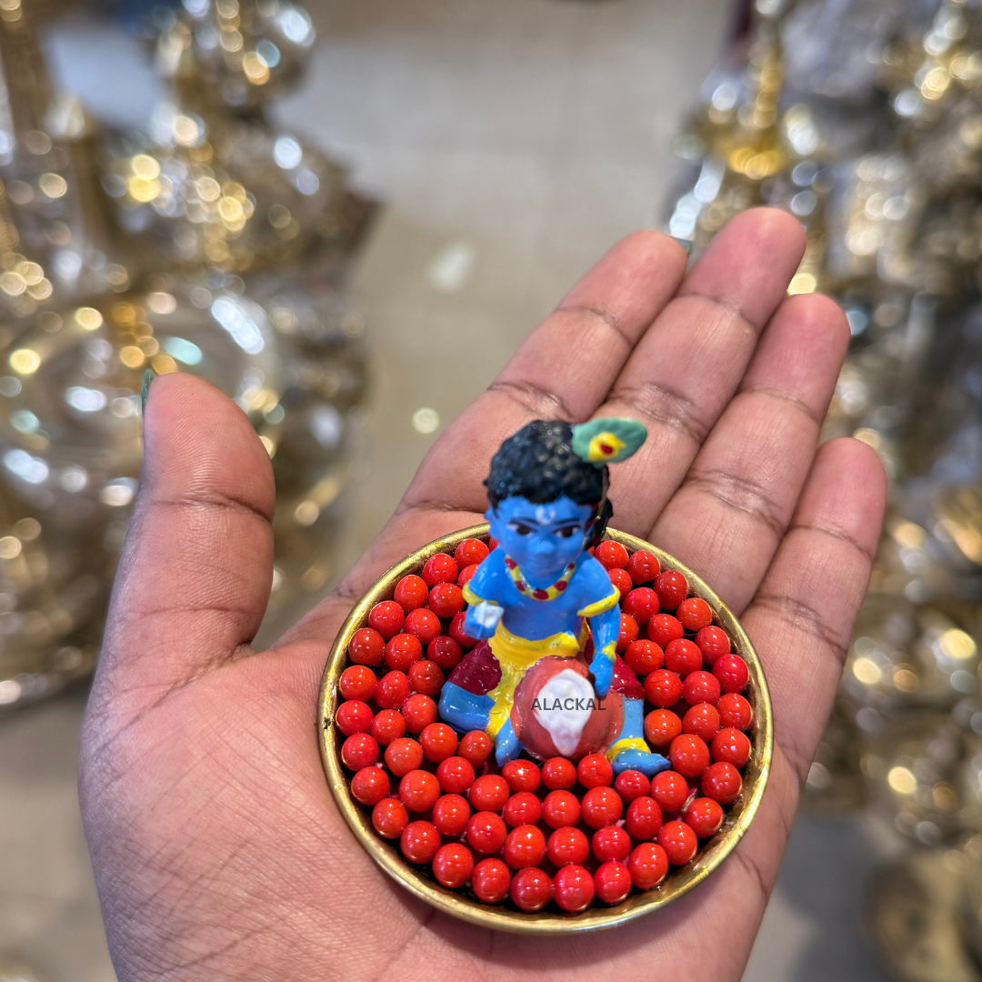 Baby Krishna Dashboard Idol with Manjadi Seeds – Traditional Kerala Car Dashboard Decor | Alackal Bell Metals Mannar