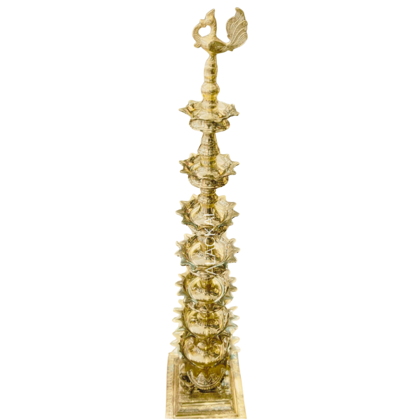 Brass Handmade Deepasthambham | Peacock-Headed Sthambha Vilakku with 75 Wicks – Kerala Traditional Oil Lamp by Alackal Bell Metals, Mannar