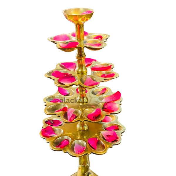 5 LAYER BRASS DEEPARADHANATHATTU  | ADUKKU VILAKKU WITH CAMPHOR HOLDER FOR TEMPLE RITUALS