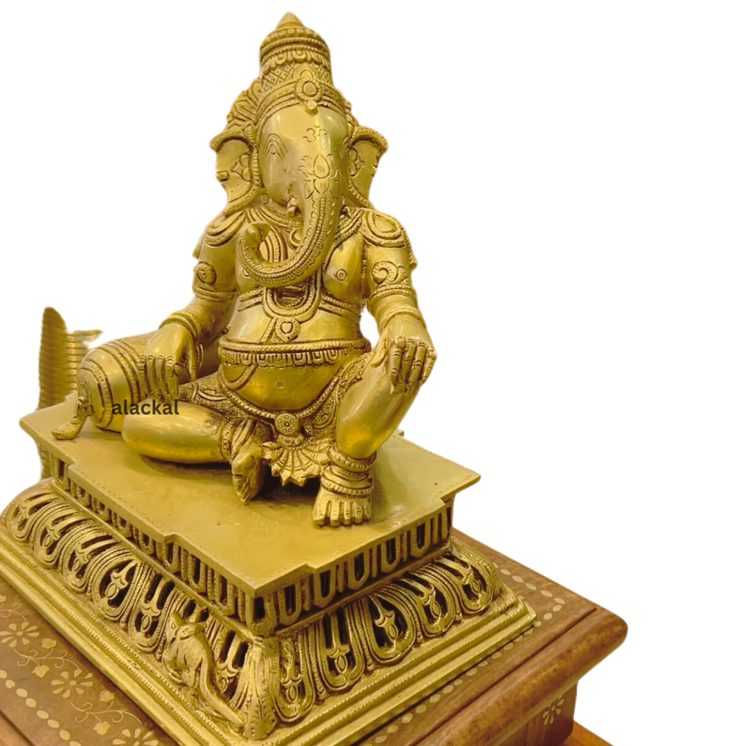 BRASS LORD GANESHA WITH PEEEDOM FOR HOME DECORATION