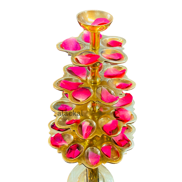 5 LAYER BRASS DEEPARADHANATHATTU  | ADUKKU VILAKKU WITH CAMPHOR HOLDER FOR TEMPLE RITUALS