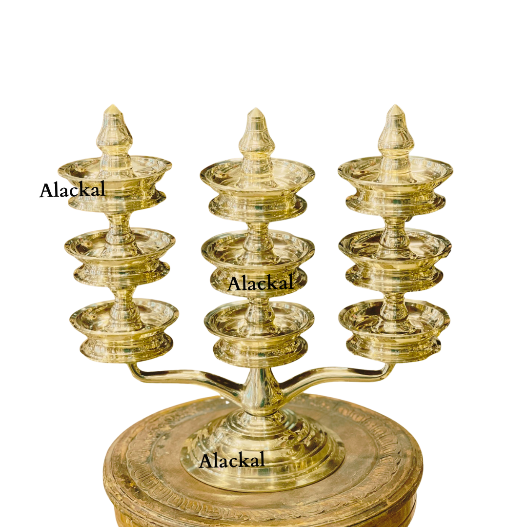 Handmade Bronze Maha Kavaravilakku 3 Layer Lamp | Kerala Temple Vilakku – Alackal Bell Metals