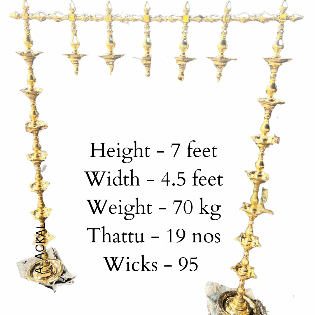Handmade Brass Maha Deeparadhana Thattu Vilakku – 7 Feet, 19 Thattu, 95 Wicks | Perfect for Temples & Festival Lighting – Alackal Bell Metals, Mannar