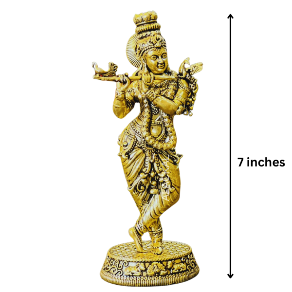 Brass Lightweight Antique Shade Krishna Idol with Flute – Divine Home & Puja Room Decor | Handmade by Alackal Bell Metals, Mannar