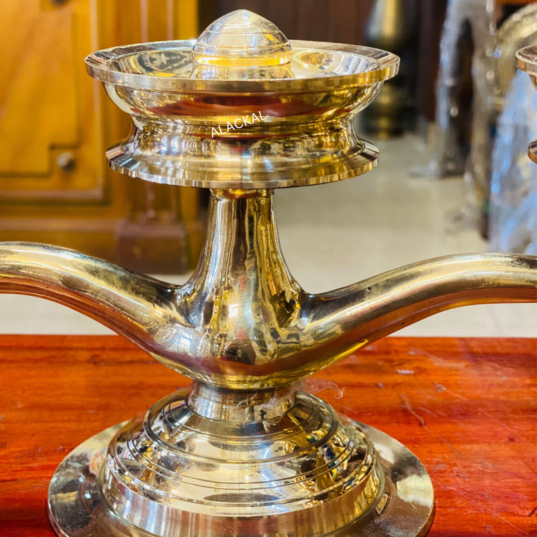 HANDMADE BRONZE KAVARAVILAKKU WITH MOTTU SHAPE ON TOP | 3 LAYER LAMP