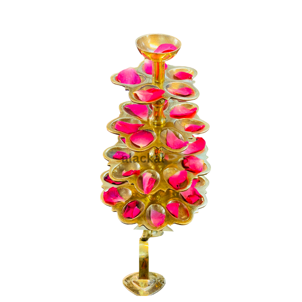 5 LAYER BRASS DEEPARADHANATHATTU  | ADUKKU VILAKKU WITH CAMPHOR HOLDER FOR TEMPLE RITUALS