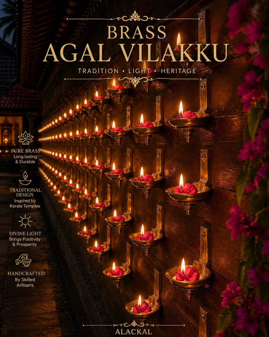 Brass agal vilakku wall mounted traditional Kerala oil lamp