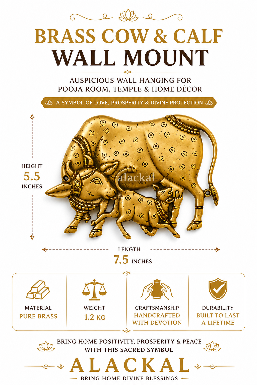 Brass cow wall mount, cow and calf wall hanging, Kamdhenu brass décor, pure brass wall hanging, pooja room wall décor, Indian wall art, traditional brass décor, spiritual home decoration, handcrafted brass cow décor