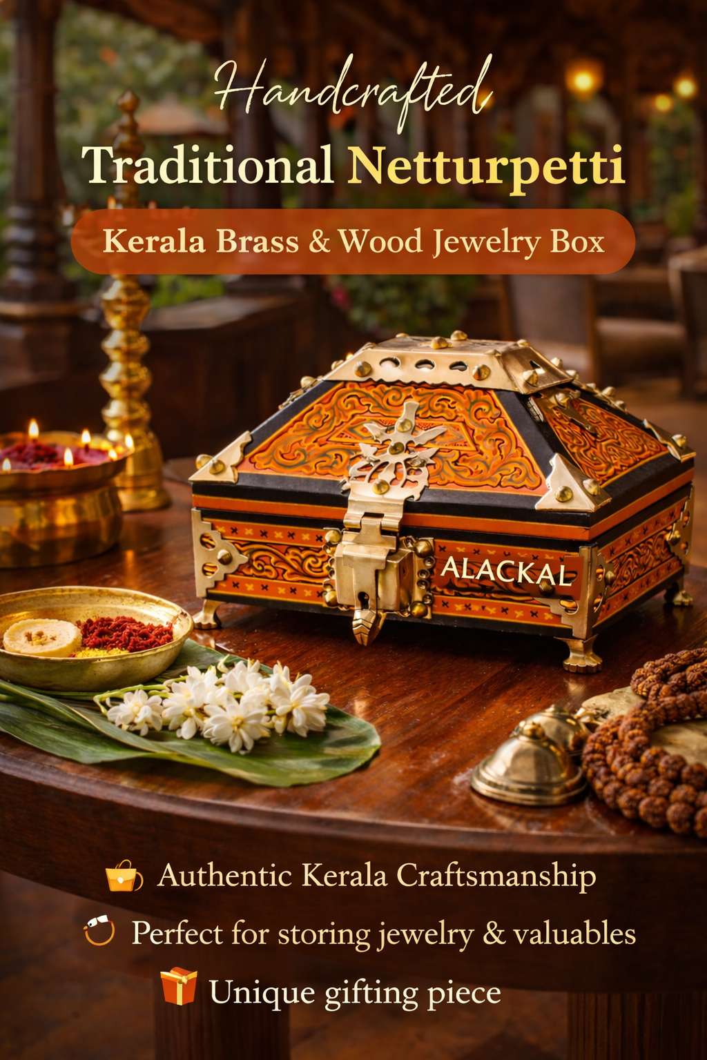 TRADITIONAL HANDCRAFTED NETTURPETTI ( WOODEN JEWEL BOX ) | AAMADAPETTI | ABHARANAPETTI WITH TWO KEYS