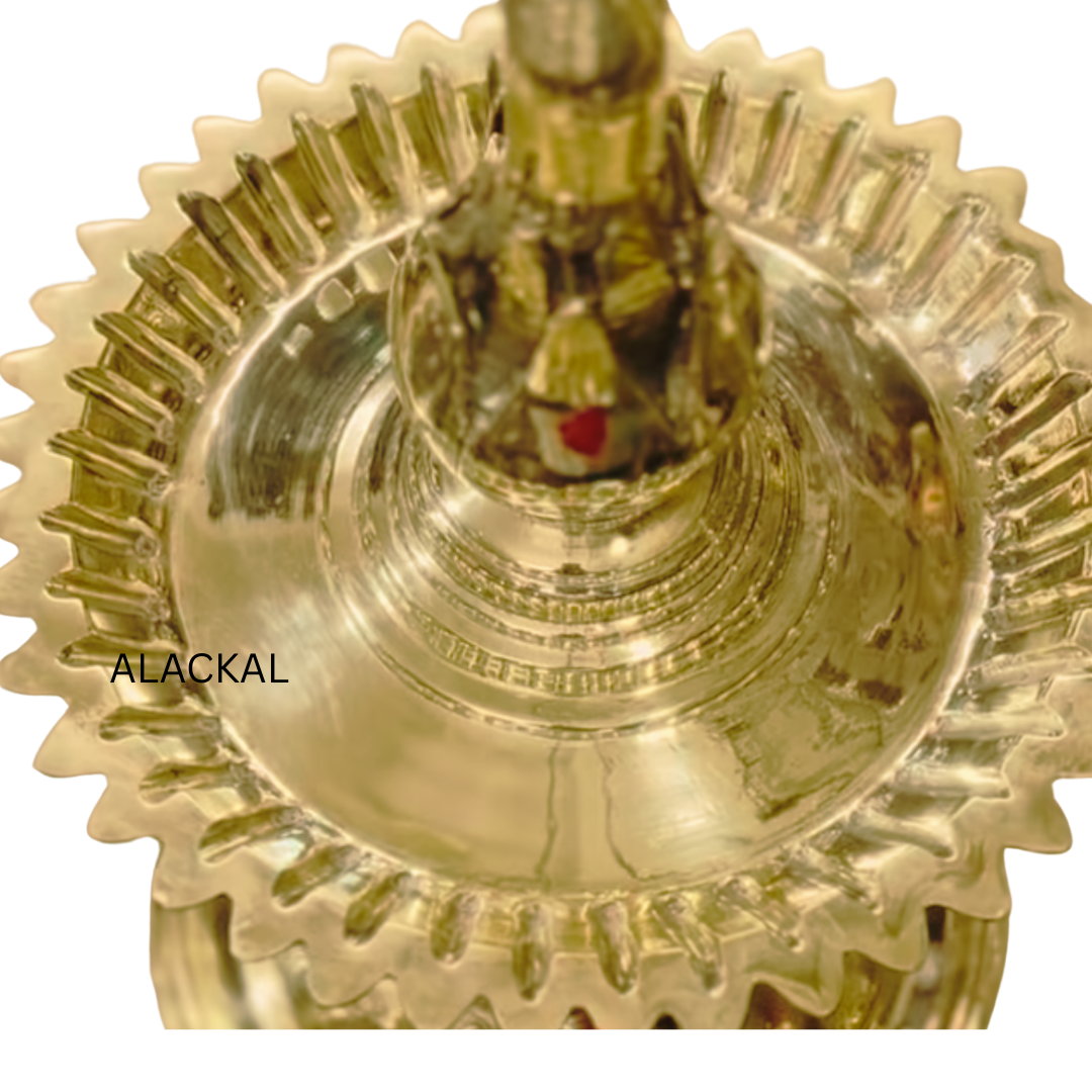 Temple Oil Lamp with Vyali and Lotus Top