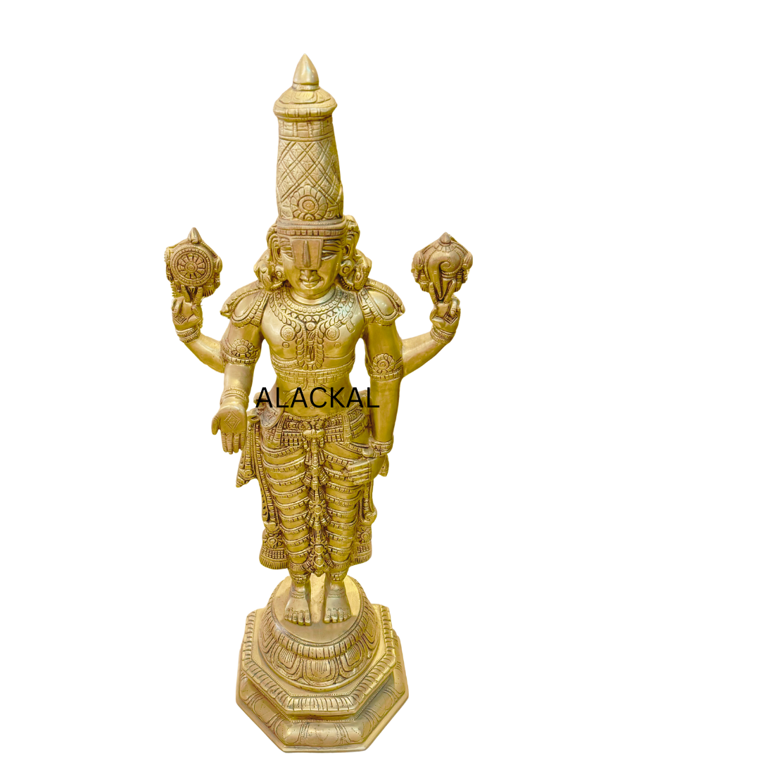 Handcrafted brass Venkateswara Swamy idol for Hindu home temple décor with elegant spiritual ambiance