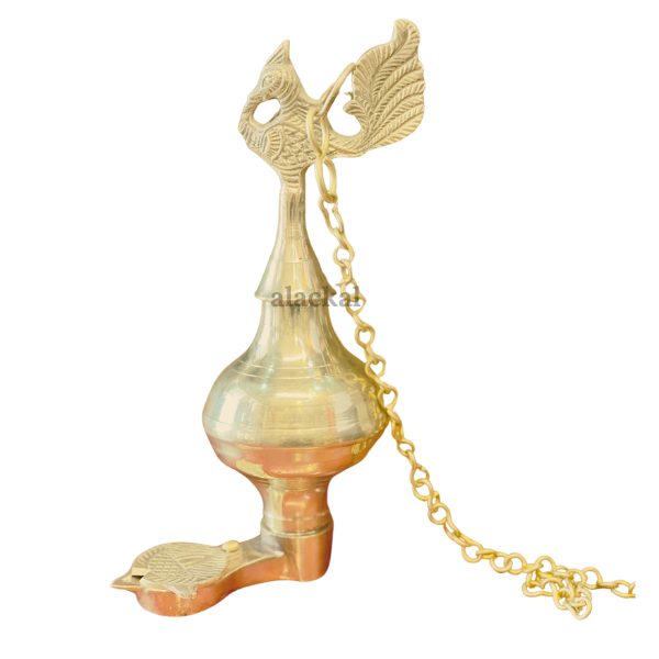 ALACKAL BELL METALS MANNAR - BRASS HANGING LMAP WITH PEACOCK HEAD THOONDAMANI VILAKKU 