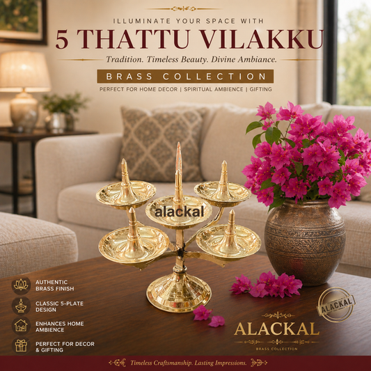 ALACKAL BELL METALS MANNAR - BRASS LIGHTWEIGHT 5 THATTU VILAKKU FOR HOME DECOR KERALA USA BANGALORE MALAYSIA