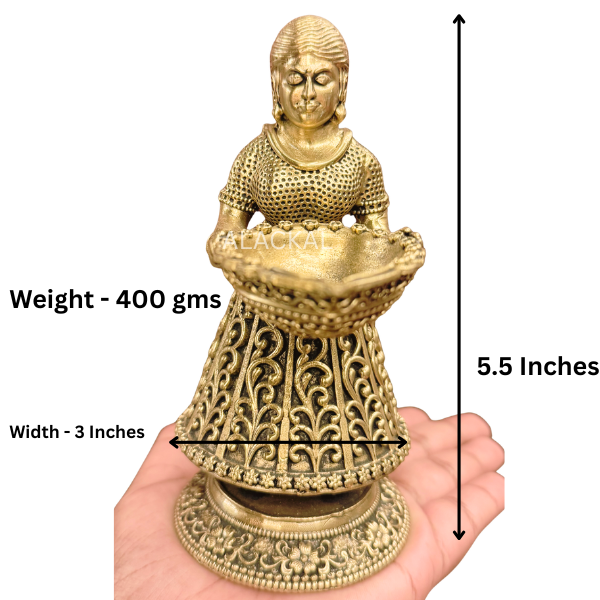 Kerala traditional brass Pavai Vilakku decor for modern interiors and festive home styling – handcrafted by Alackal Bell Metals