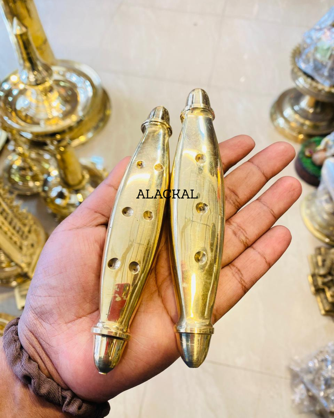 Handcrafted Solid Brass Playing Pakida Pair by Alackal Bell Metals Mannar for Traditional Indian Board Games