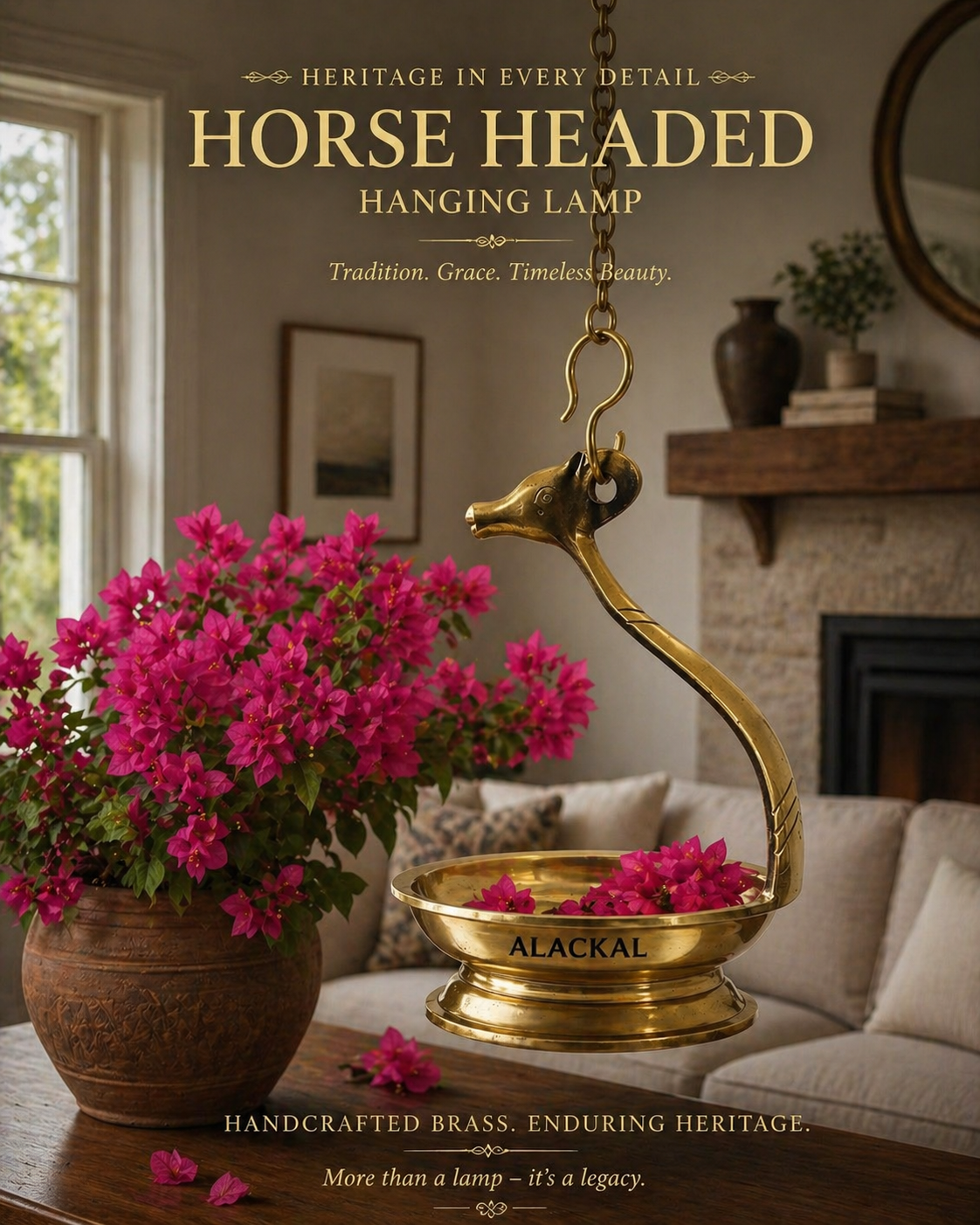 ALACKAL BELL METALS MANNAR - HORSE HEADED HANGING LAMP WITH CHAIN - KUTHIRAVILAKKU  - USA - NEW JERSEY - CALIFORNIA