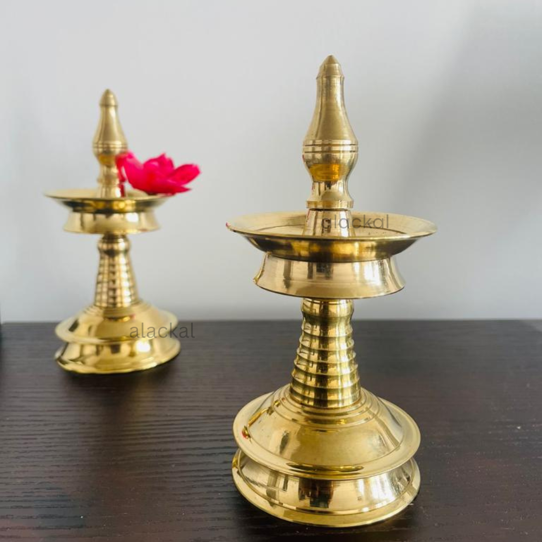 Traditional brass lamps pair for Vishu, Diwali and home decoration