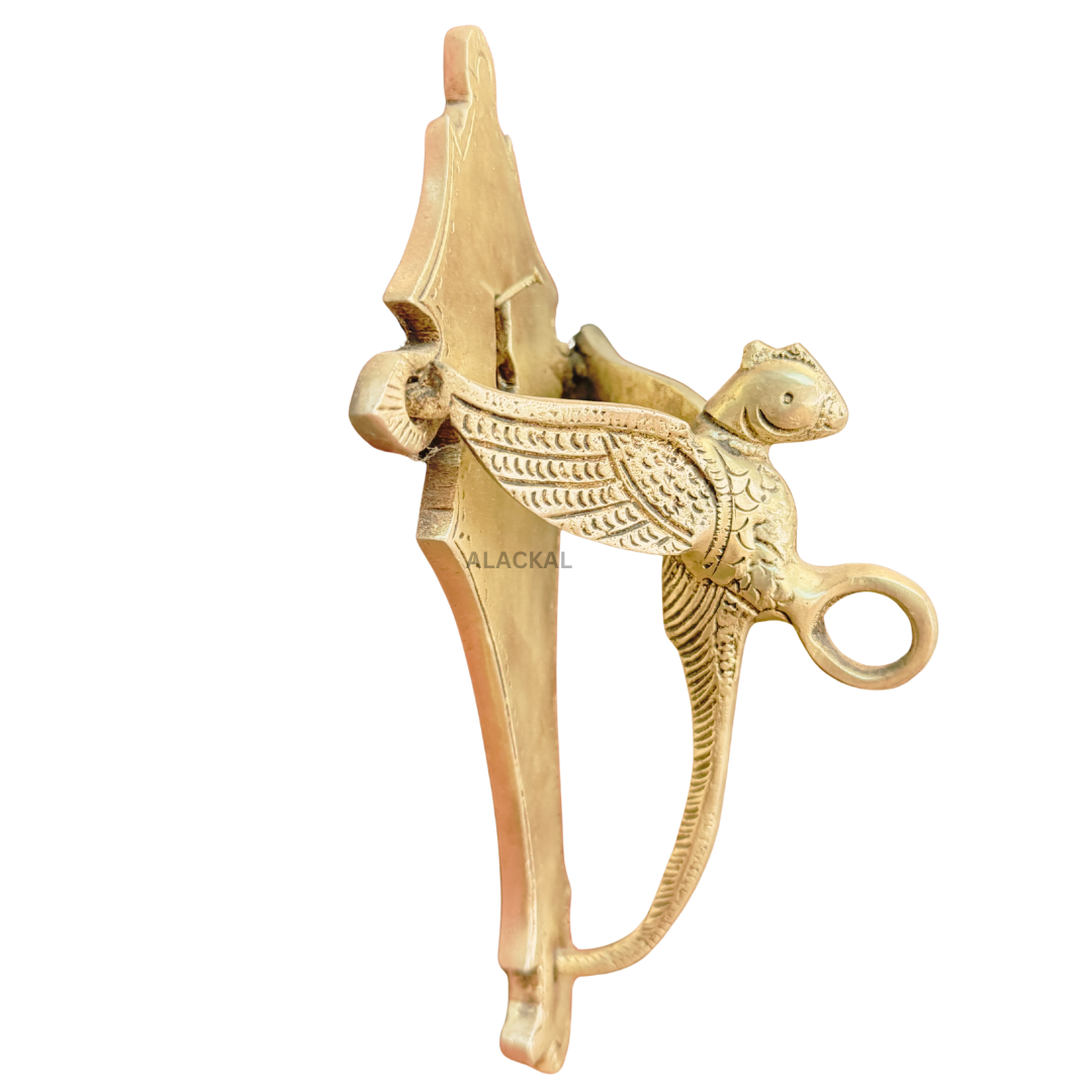 Brass wall mounted bird shaped hook for hanging bell Kerala traditional home decor from Alackal Bell Metals Mannar usa 