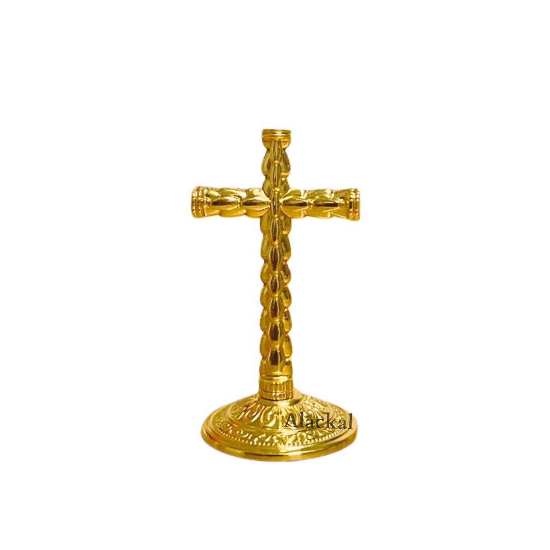 Lightweight brass cross for car dashboard handmade by Alackal Bell Metals Mannar