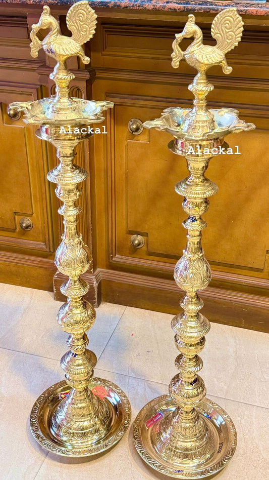 Brass Mahabharata Vilakku Annapakshi Vilakku handcrafted traditional solid brass pooja lamp by Alackal Bell Metals Mannar Kerala
