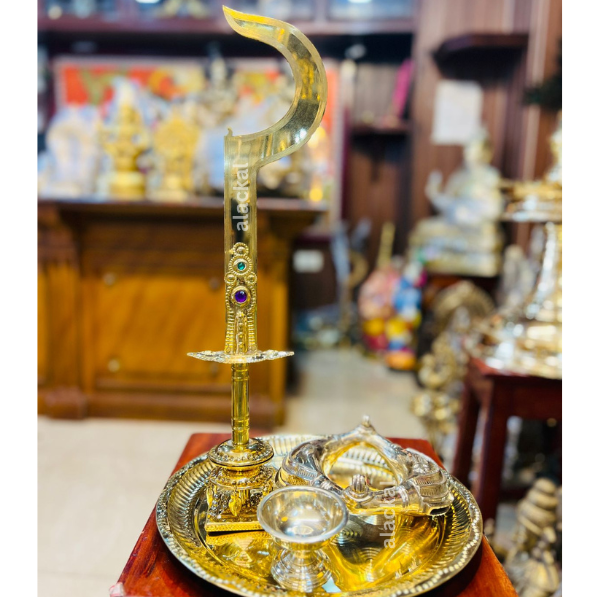 BRASS PALLIVAAL, CHILAMB (PAIR) | CHANDANODAM | THALAM FULL SET FOR DEVI TEMPLE RITUALS