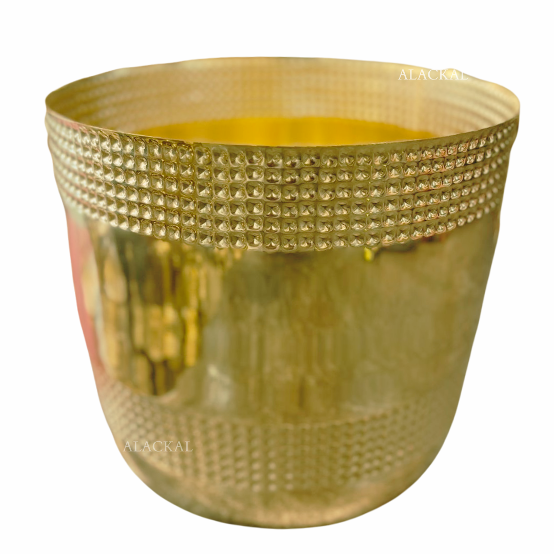 Brass Hammered Indoor Planter & Flower Vase – Golden Finish – Handcrafted Home Decor – Alackal Bell Metals Mannar