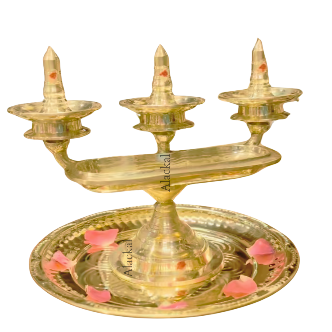 Brass Kavaravilakku set with plate for temple and festival rituals