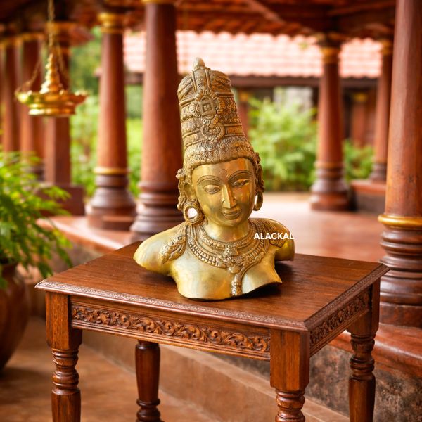 Brass Parvati Face Idol golden finish home temple decor