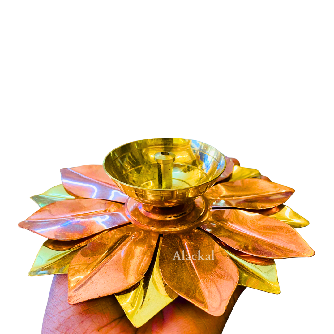 Handcrafted brass and copper lotus shaped diya return gift