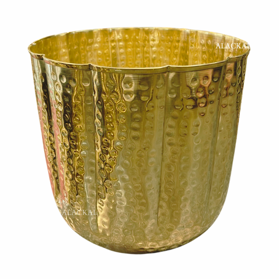 Close-Up of Golden Brass Planter with Hammered Finish – Elegant Indoor Plant Pot for Succulents