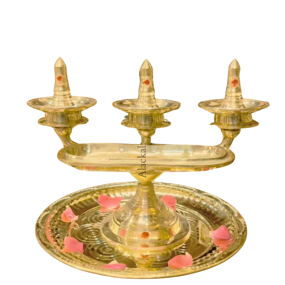 Handmade Brass 3-layer Kavaravilakku with Paathi Vilakku from Alackal Bell Metals Mannar