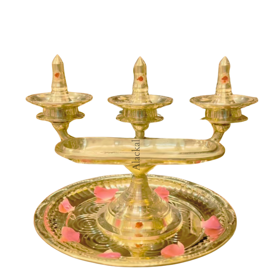 Handmade Brass 3-layer Kavaravilakku with Paathi Vilakku from Alackal Bell Metals Mannar