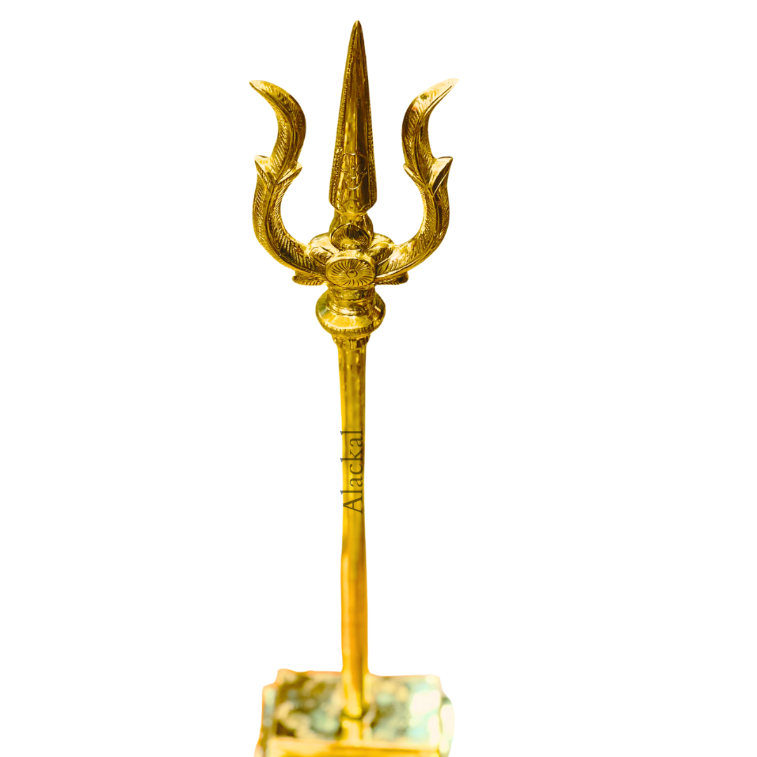 Handmade brass Thrishoolam with base stand for Lord Shiva from Alackal Bell Metals Mannar