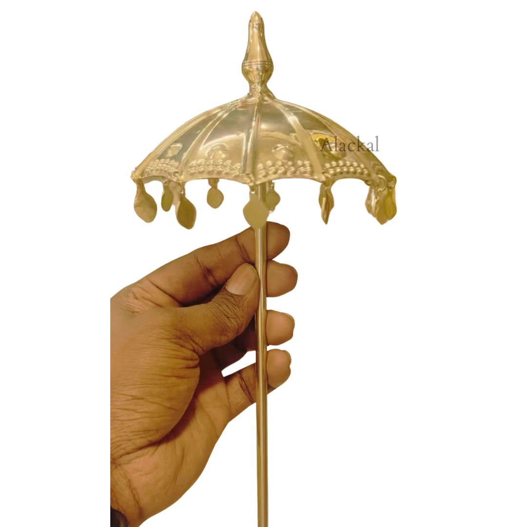 Handmade brass kolakkuda – traditional temple umbrella for god idols from Alackal Bell Metals Mannar