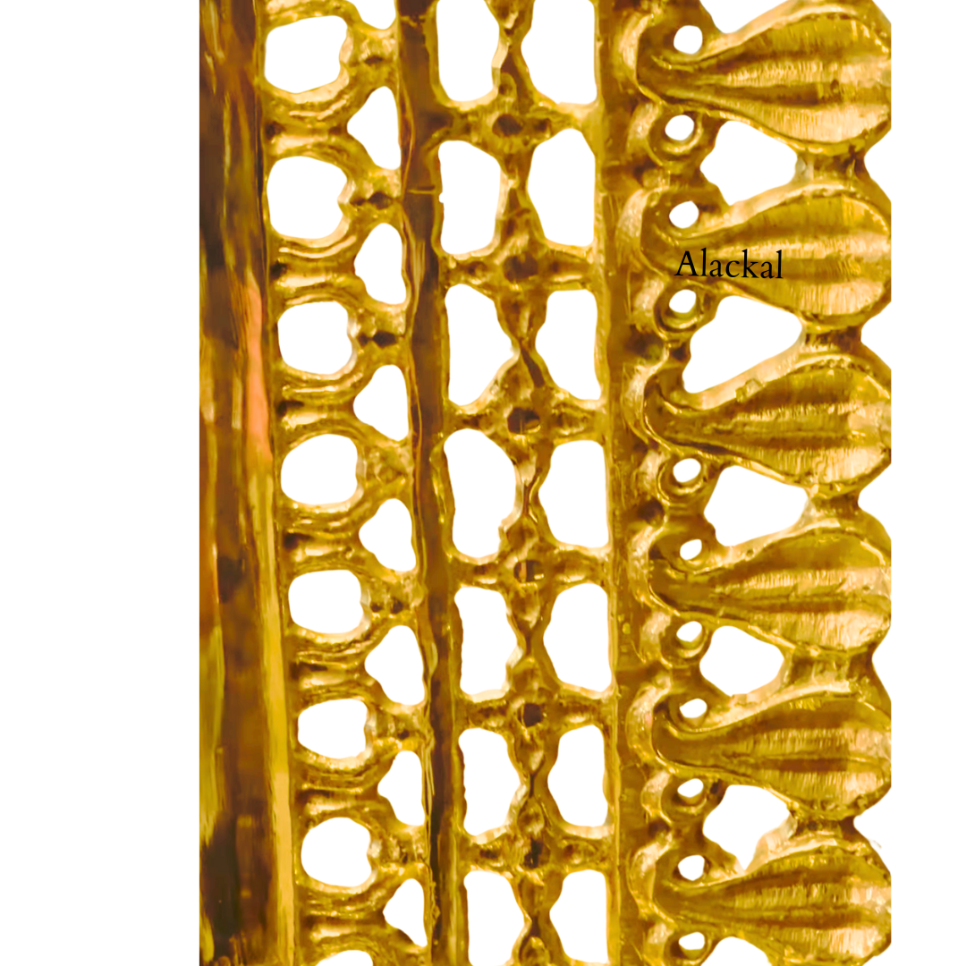 Brass Naga design temple Prabhavali handmade in Mannar”

“Golden brass temple back arch for Lord Shiva idol”