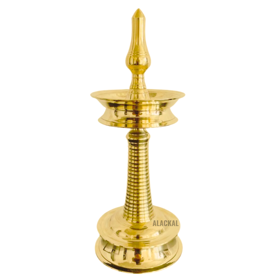 Buy Kerala brass nilavilakku oil lamp online USA, traditional Indian diya for home, temple and festive decor, premium brass craftsmanship Alackal